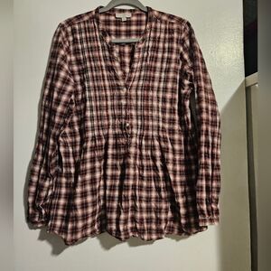 Women's Checkered V-Neck Blouse
